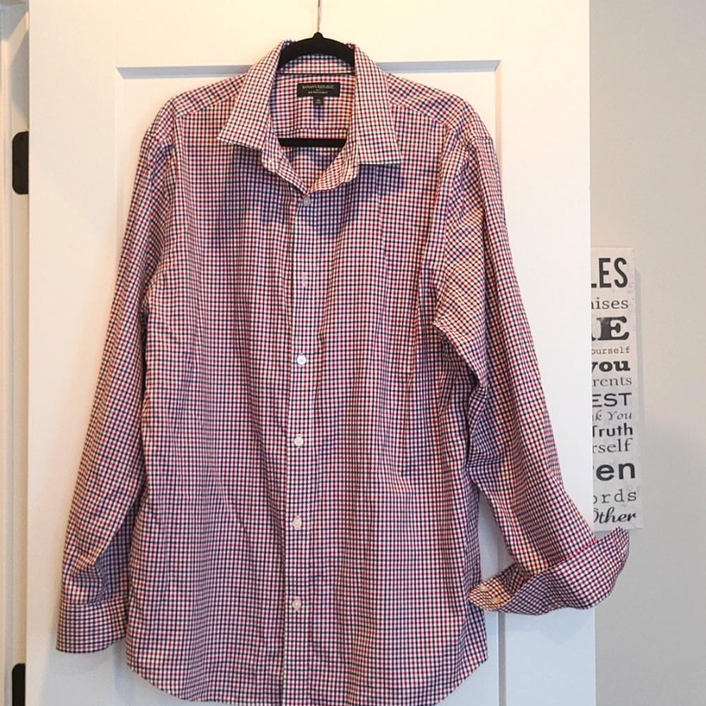 Mens Banana Republic red and blue plaid shirt size xl